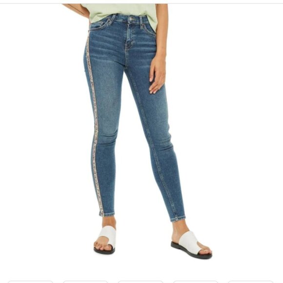 Topshop Moto Jamie Stripe Skinny Jeans Size 28 - Picture 1 of 12